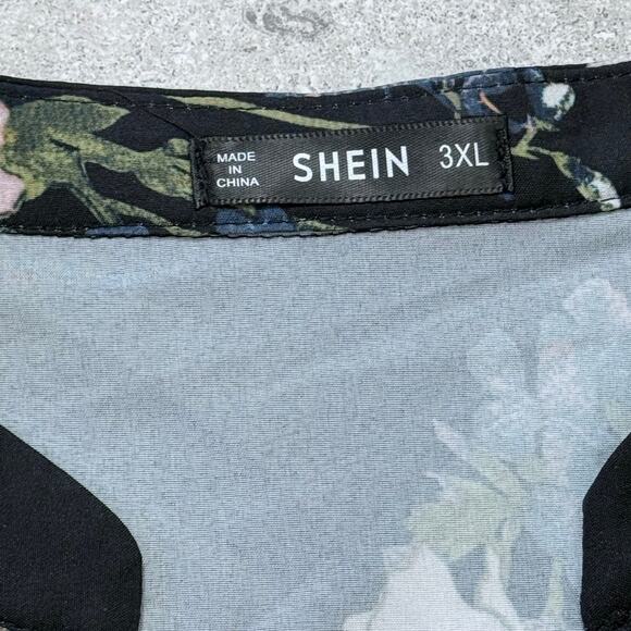 Womens Plus Size Floral Blouse with Notch Neck Cuffed Sleeve Size 3XL - Picture 4 of 13